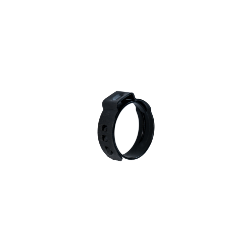 Black single ear infinite hose clamp